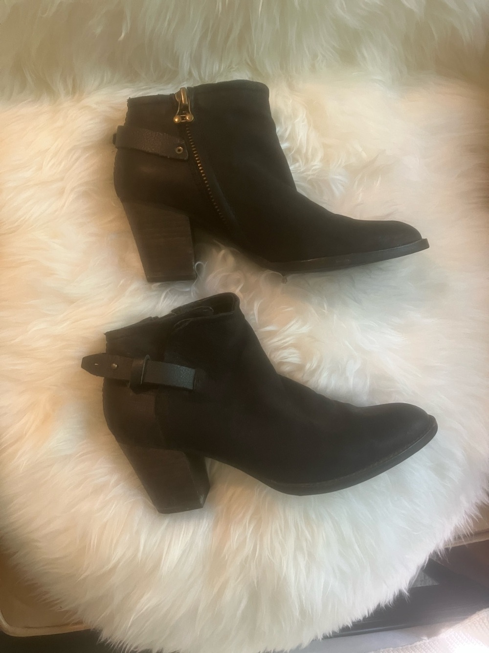 Dolce Vita Black Suede Ankle Booties with Chunky Heel